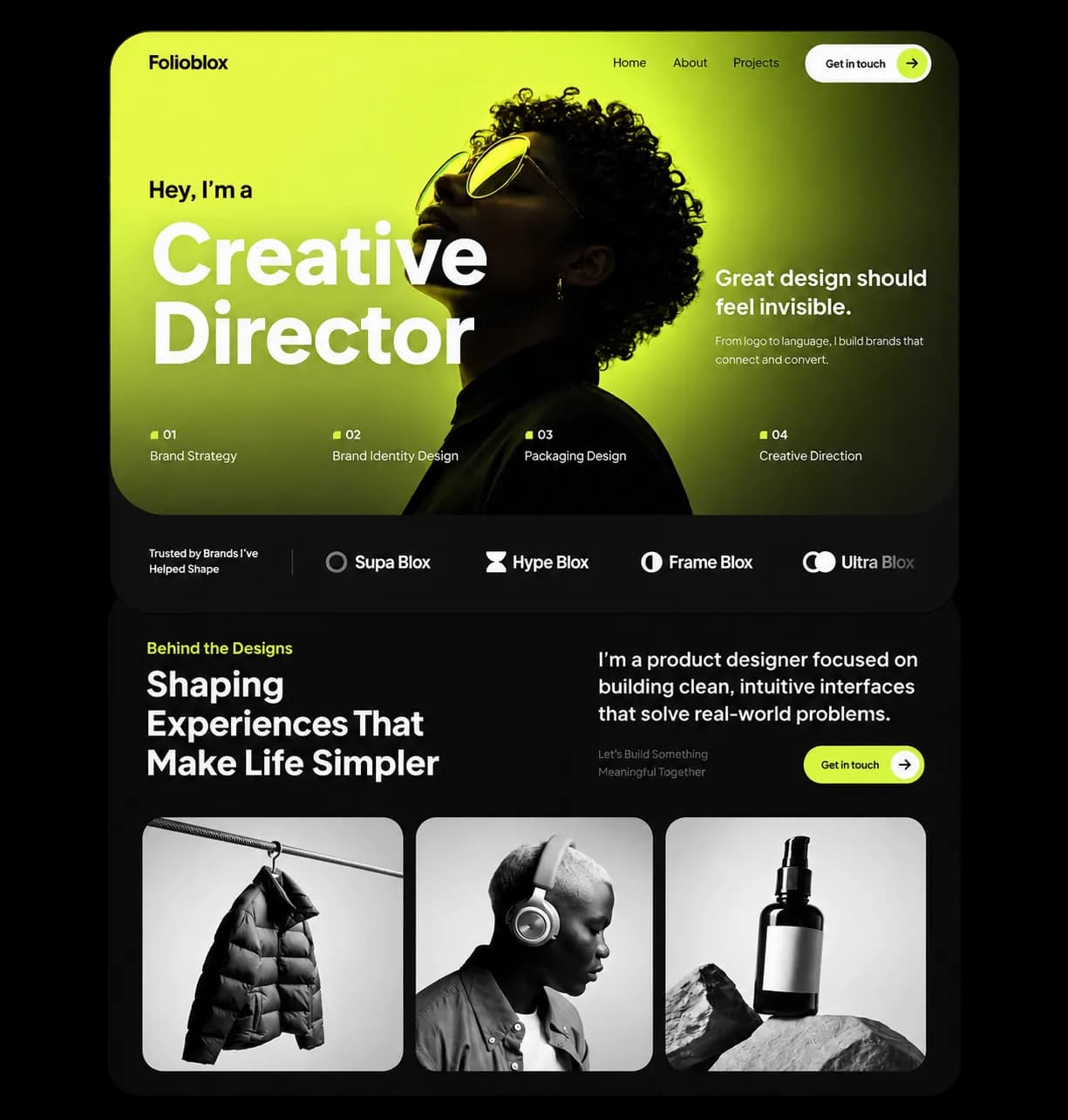 Portfolio website design shown on a laptop